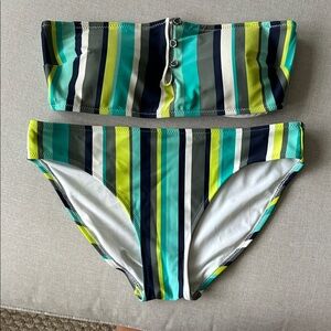 Aerie Striped Bandeau Strapless Bikini Set